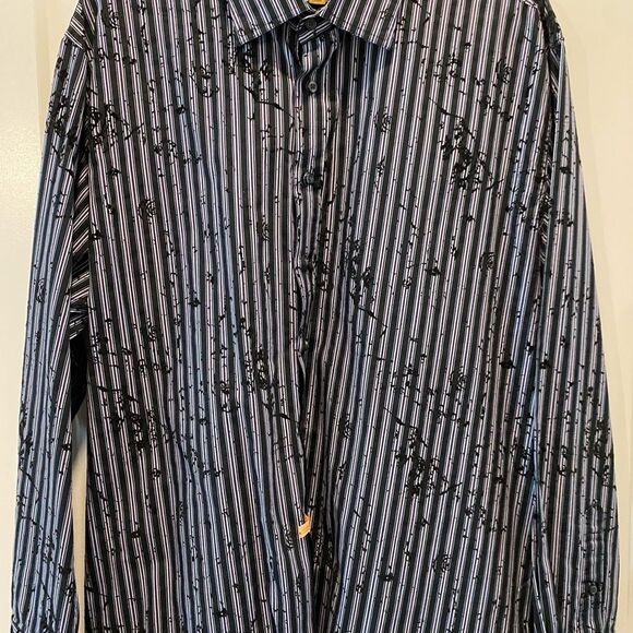 Blue by Pronto Uomo Men's XXL Button Down Black Purple Striped Dress Shi… - Picture 1 of 12